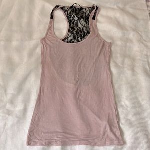Pink long tank top with lace back
